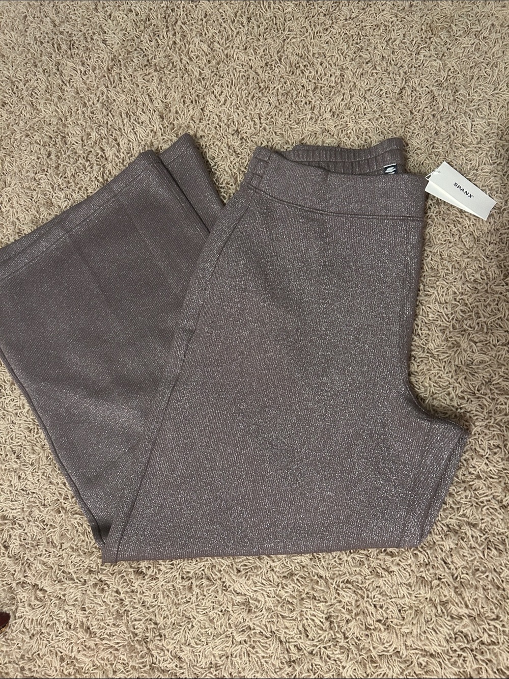 SPANX Metallic Knit Wide-Leg Pants in Smoke Shimmer